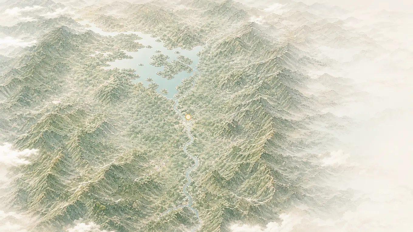 湖南地理气候图：湖南三面环山、北部洞庭湖与长江水系开口、湘江穿过长沙