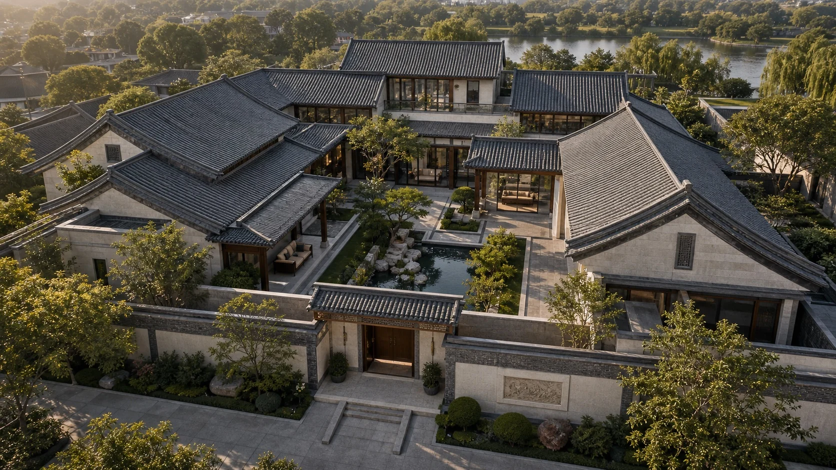 衡阳庭院别墅建筑与院落场景